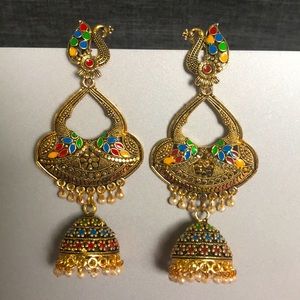 Gold peacock earrings